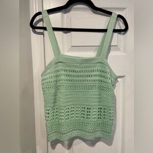 NWT Uncharted Threads Size L Mint Green Knit Crochet Lined Crop Tank Top Beachy